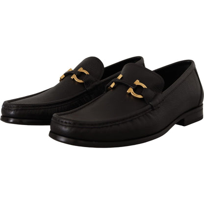Salvatore Ferragamo Black Calf Leather Moccasins Loafers Shoes Dress Shoes