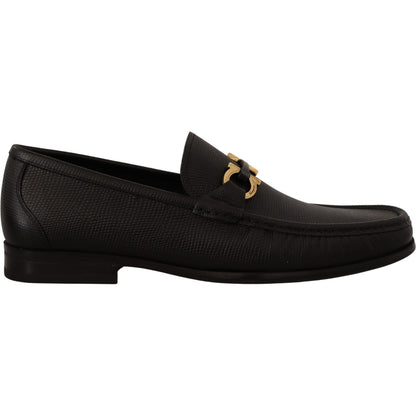 Salvatore Ferragamo Black Calf Leather Moccasins Loafers Shoes Dress Shoes