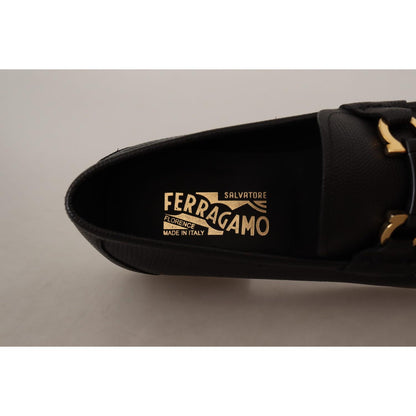 Salvatore Ferragamo Black Calf Leather Moccasins Loafers Shoes Dress Shoes