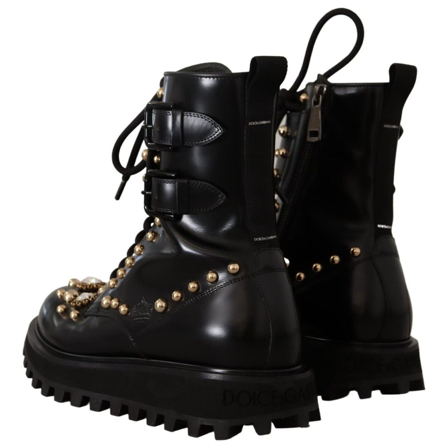 Dolce & Gabbana Black Crystal-Studded Formal Boots Dolce & Gabbana