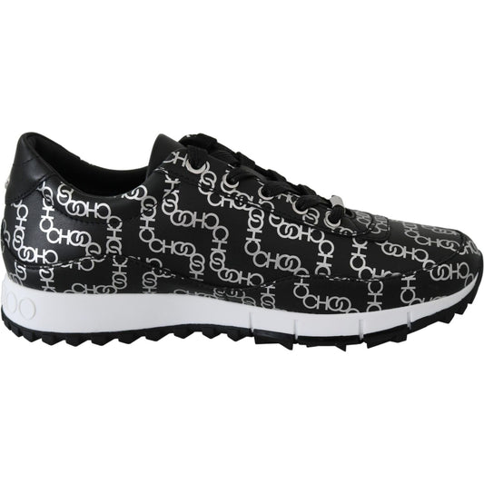 Jimmy Choo Elegant Black & Silver Leather Sneakers Jimmy Choo