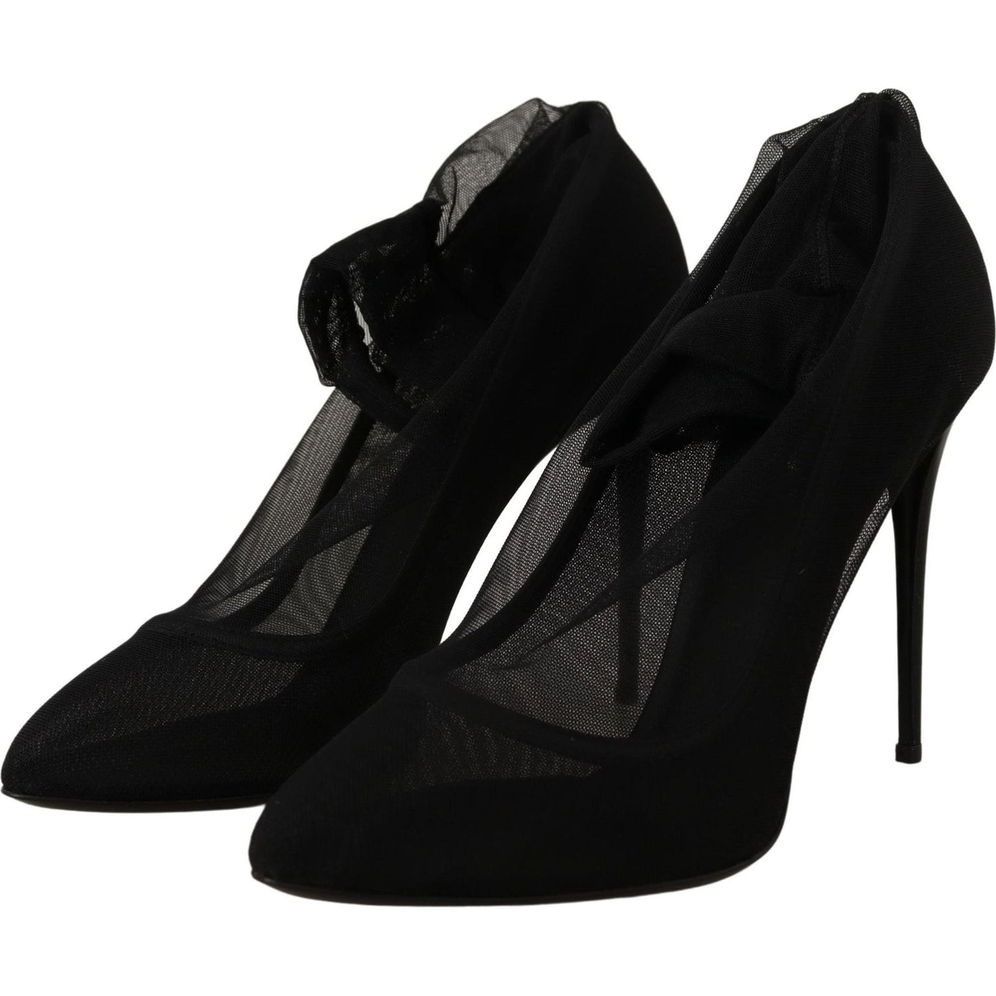 Dolce & Gabbana Black Tulle Stretch Boots Pumps Shoes