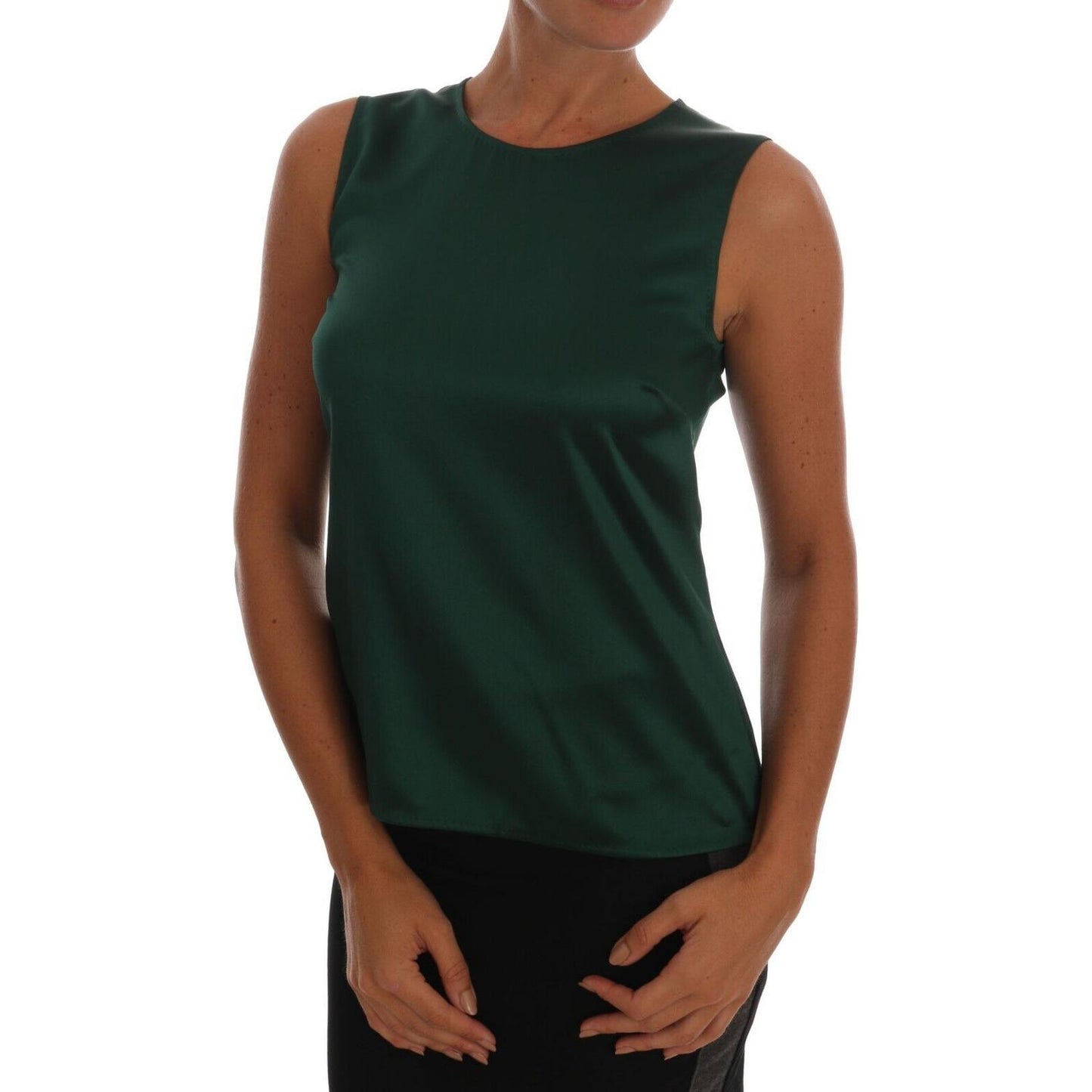 Dolce & Gabbana Sleeveless Silk Top in Dark Green Dolce & Gabbana