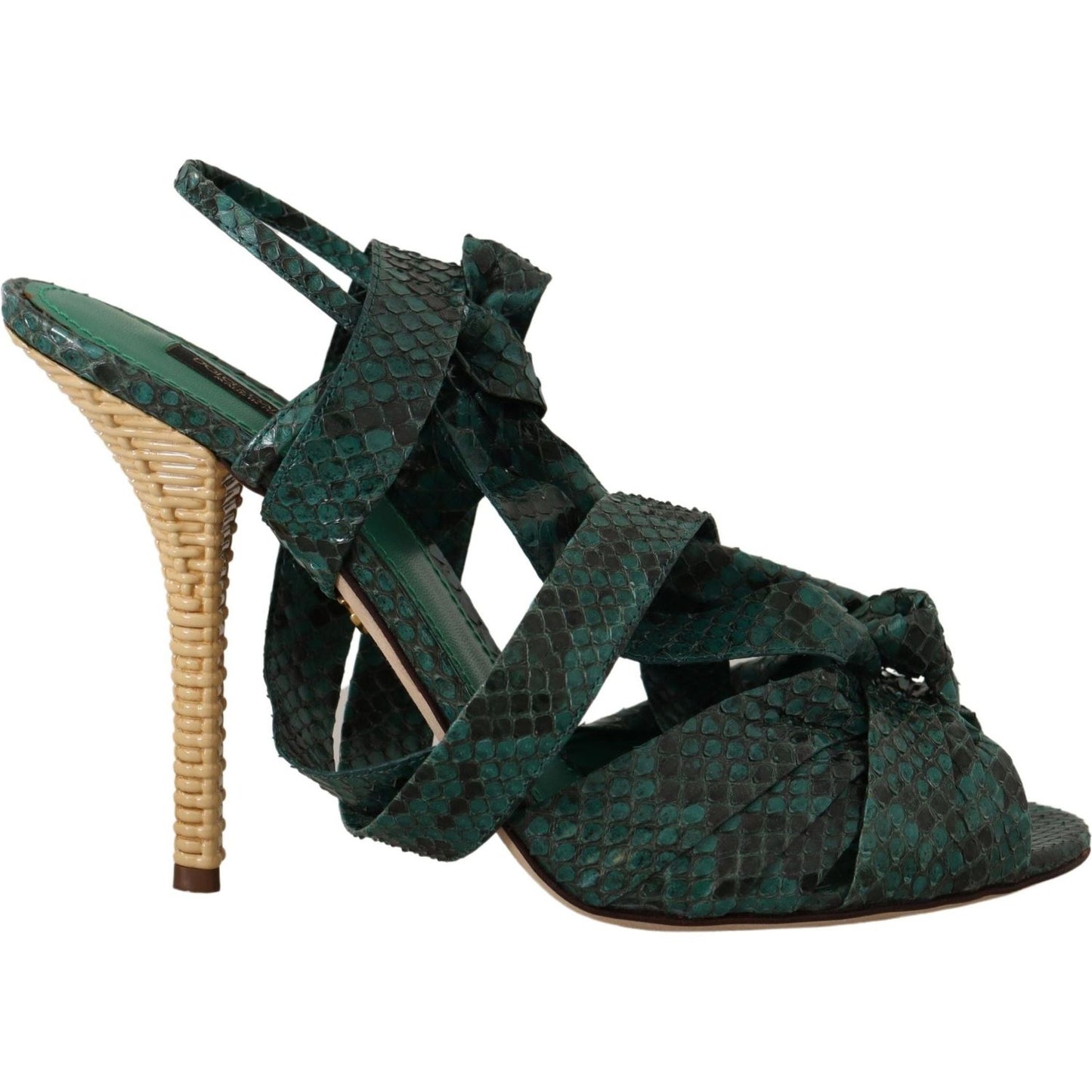 Dolce & Gabbana Elegant Green Python Strappy Heels Dolce & Gabbana