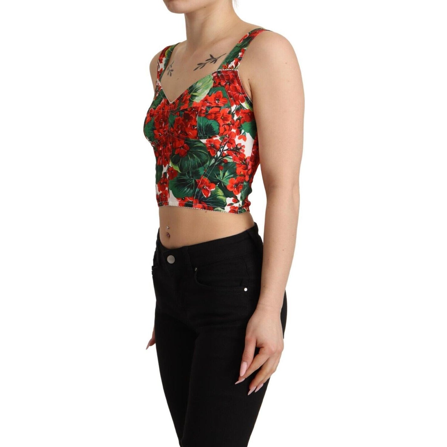 Dolce & Gabbana Elegant Red Cropped Top with Geranium Print Dolce & Gabbana