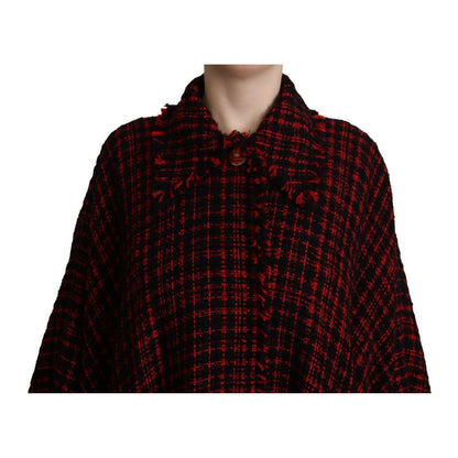 Dolce & Gabbana Black Red Cotton Checkered Over Coat Jacket