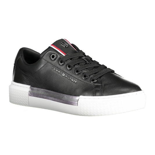 Tommy Hilfiger Black Leather Women Sneaker Tommy Hilfiger