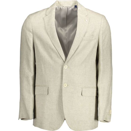 Gant Beige Linen Classic Jacket with Logo Detailing Gant