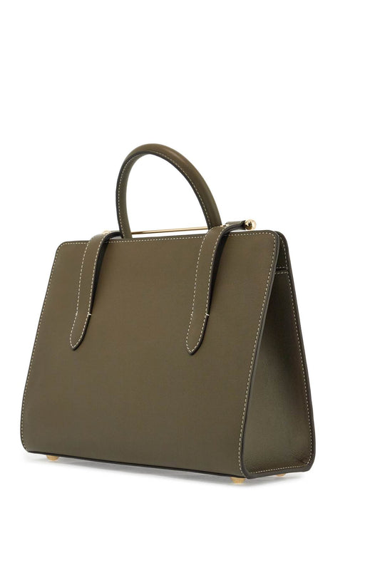 Strathberry khaki leather midi handbag with adjustable shoulder strap Shopper Strathberry