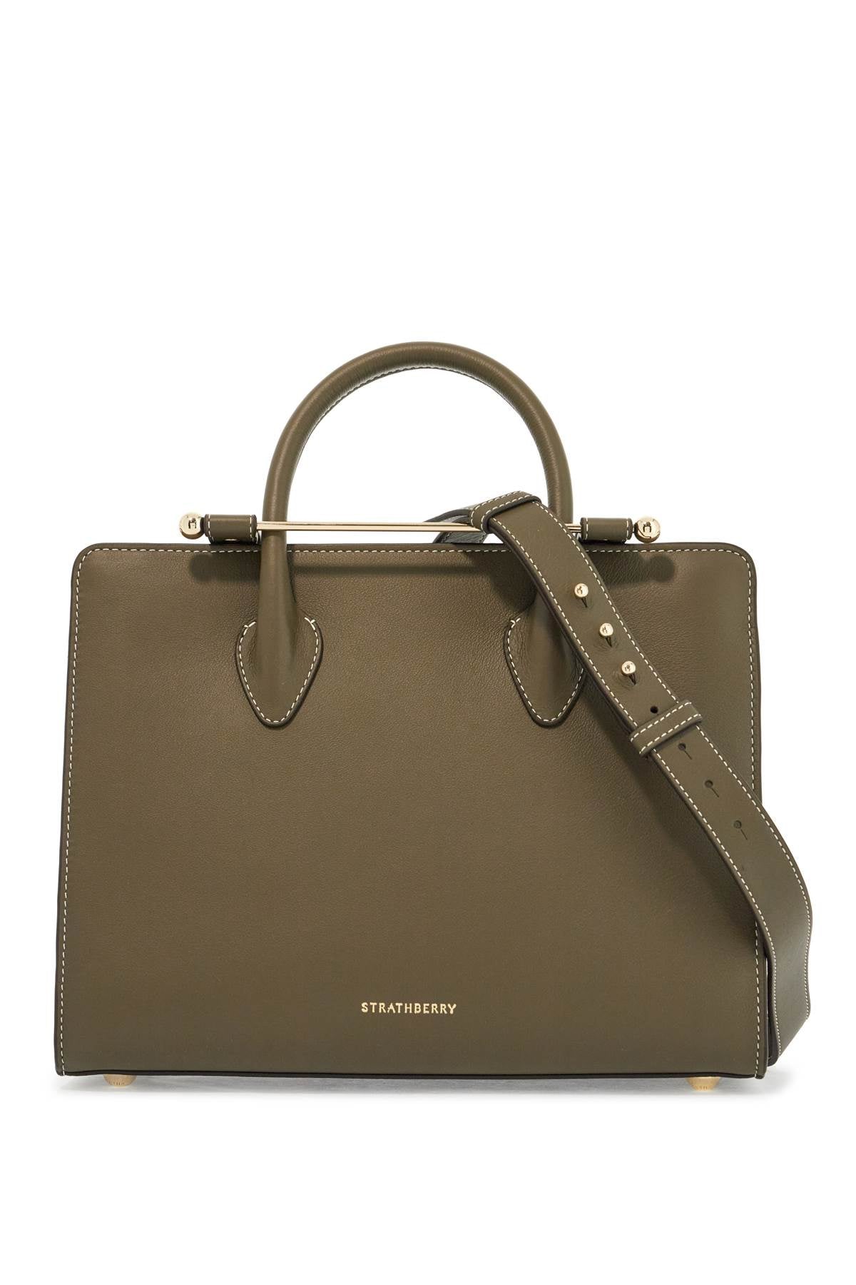 Strathberry khaki leather midi handbag with adjustable shoulder strap Shopper Strathberry