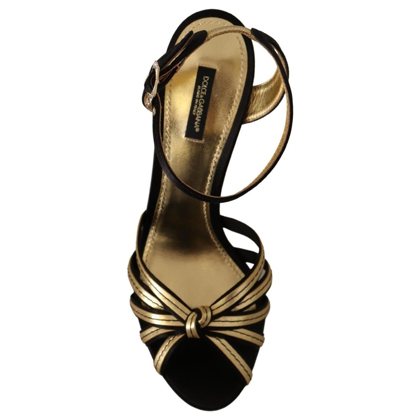 Dolce & Gabbana Elegant Black Gold Ankle Strap Heels Sandals Dolce & Gabbana