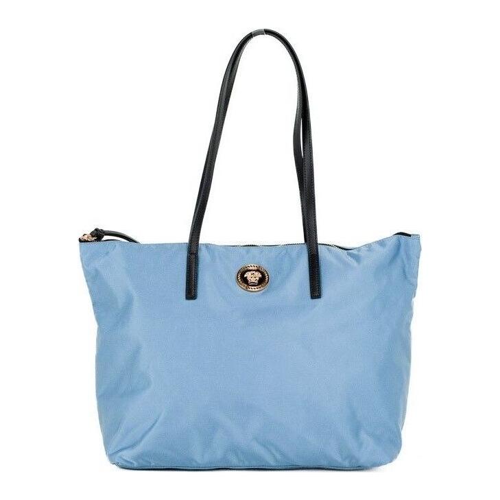 Versace Portuna Medusa Medium Cornflower Blue Nylon Leather Tote Bag Purse Versace