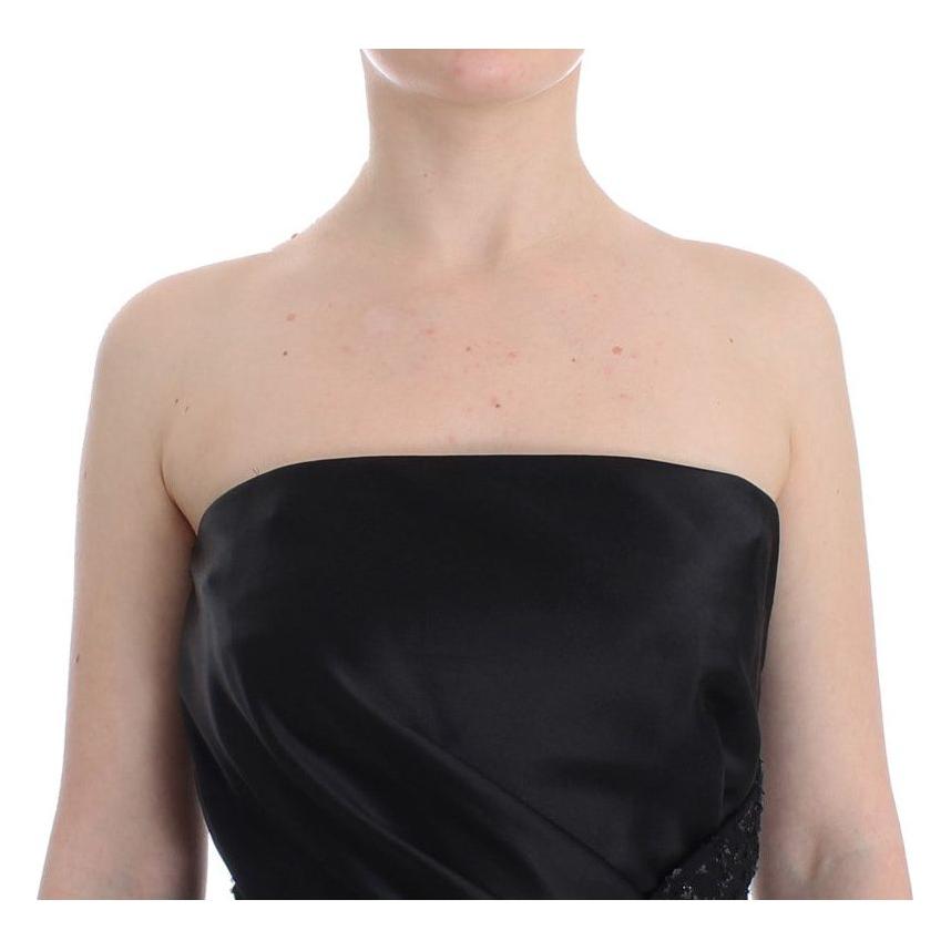 Masha Ma Black Strapless Embellished Pencil Dress
