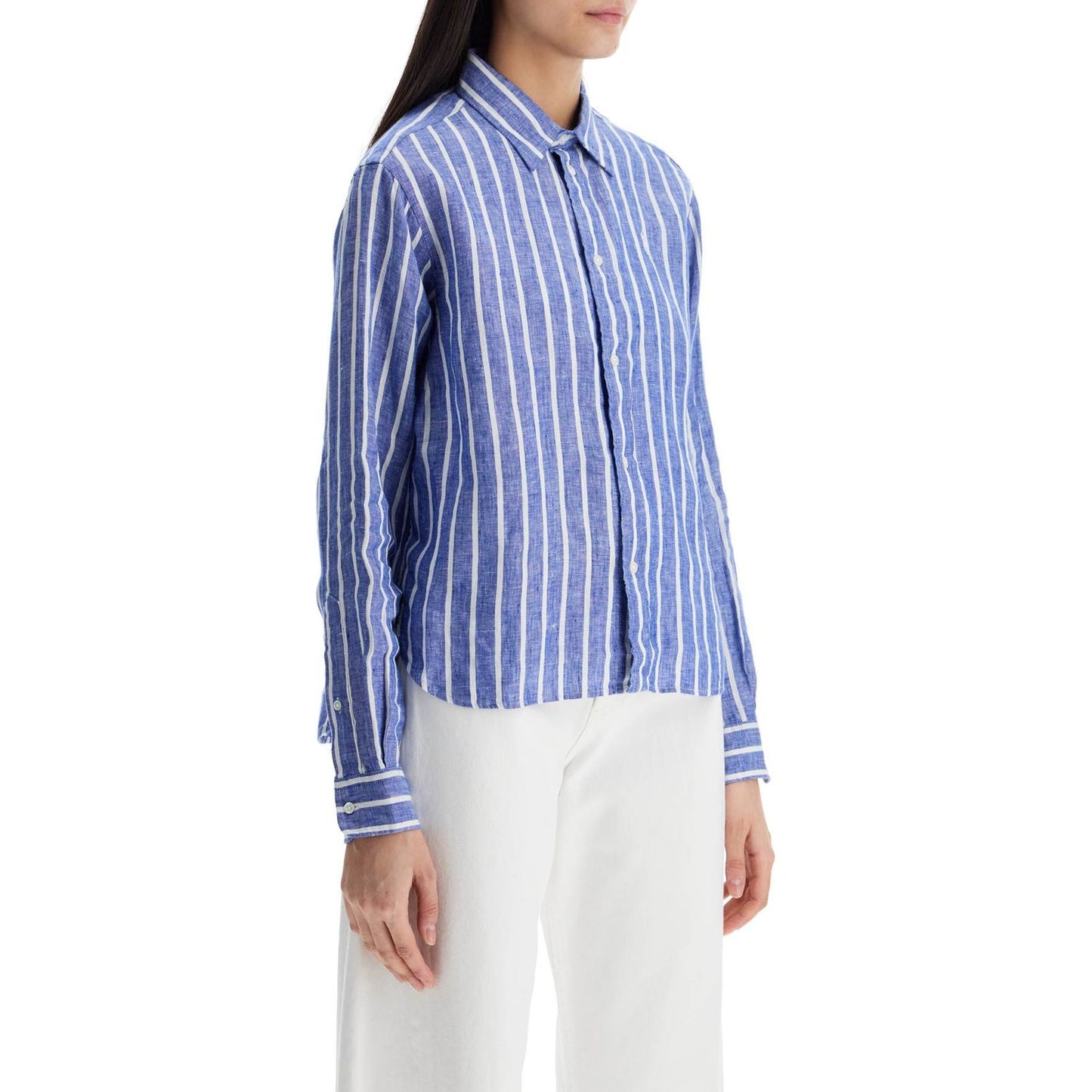 Polo Ralph Lauren camicia lino righe blu e bianca manica lunga regular Topwear Polo Ralph Lauren