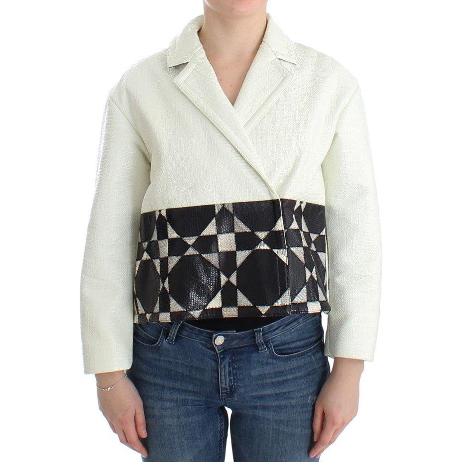 Andrea Pompilio White Black Cropped Leather Jacket