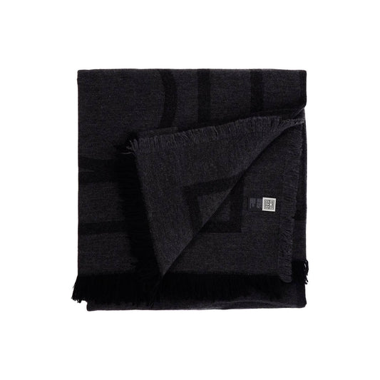 Toteme dark grey wool and cashmere scarf with monogram pattern Scarves Hats & Gloves Toteme