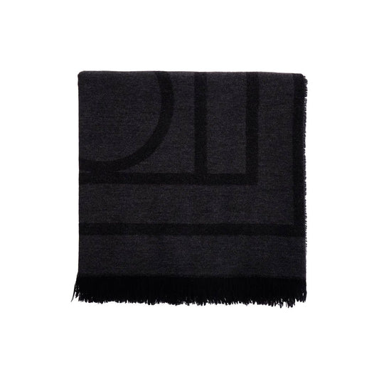 Toteme dark grey wool and cashmere scarf with monogram pattern Scarves Hats & Gloves Toteme