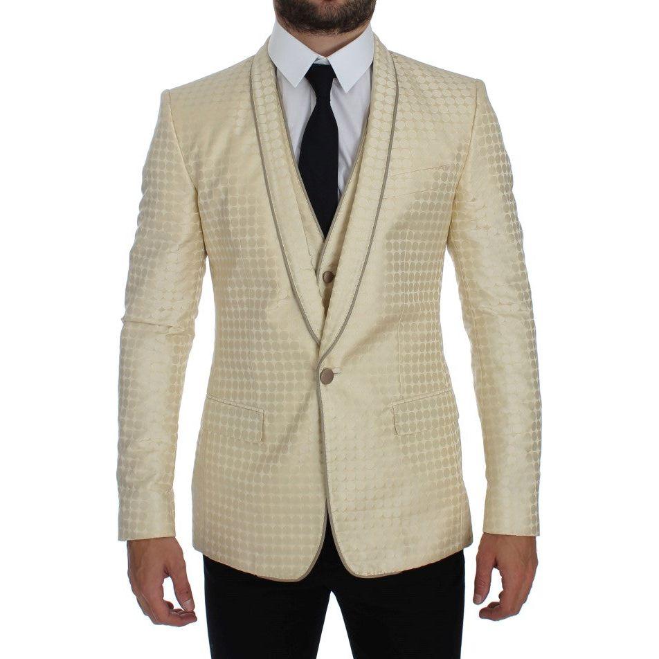 Dolce & Gabbana Sophisticated Beige Polka Dotted Blazer & Vest Dolce & Gabbana