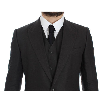 Dolce & Gabbana Gray Slim Fit Linen Blazer Jacket