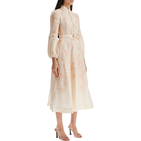 Zimmermann red floral linen midi dress with ruffled sleeves Dresses Zimmermann