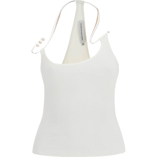 Christopher Esber white viscose top with pearl and v-neck Topwear Christopher Esber