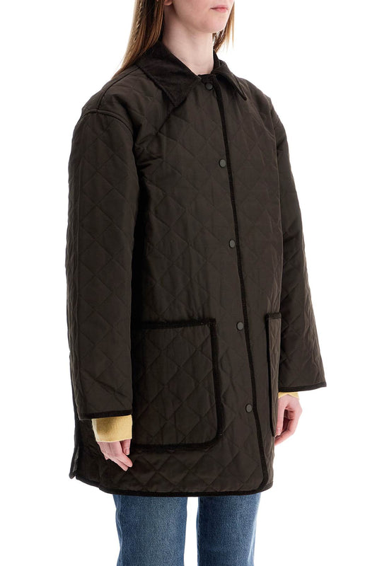 Toteme brown quilted barn jacket in recycled polyester and organic cotton with high collar