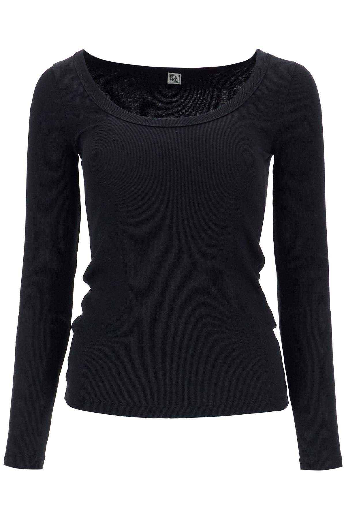 Toteme black organic cotton ribbed top with wide neckline