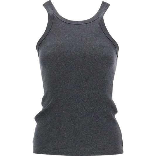 Toteme organic cotton ribbed tank top charcoal melange with wide straps Topwear Toteme