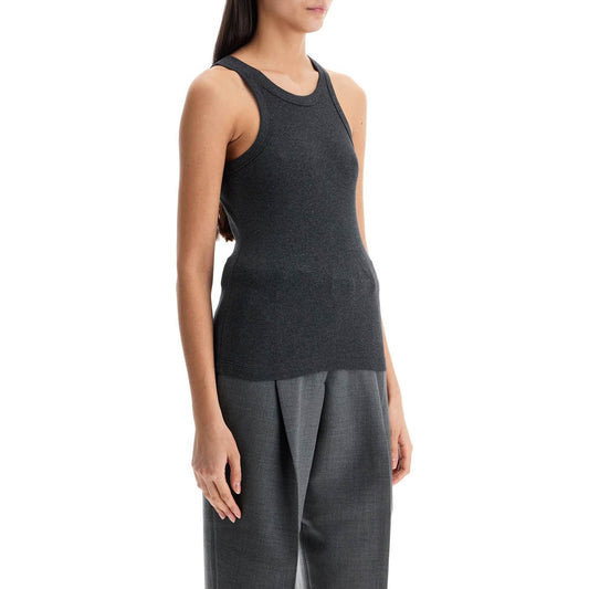 Toteme organic cotton ribbed tank top charcoal melange with wide straps Topwear Toteme