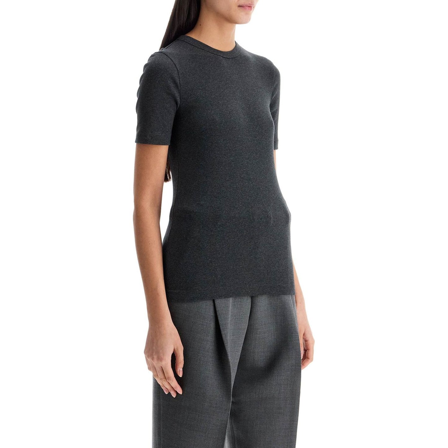 Toteme organic cotton ribbed sweater in charcoal melange with wide neckline Topwear Toteme