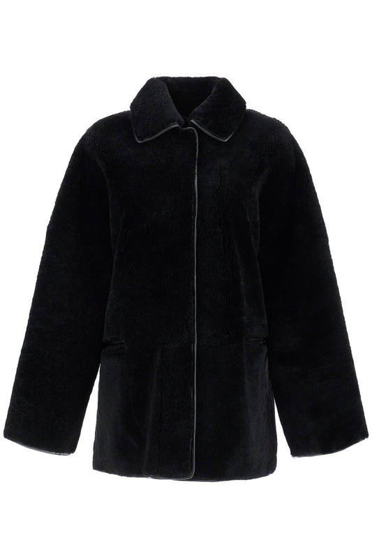 Toteme black lambskin oversized shirt-jacket