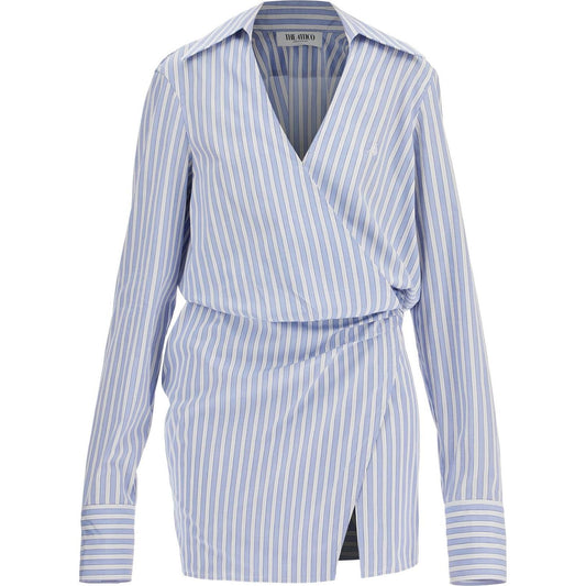 The Attico mini striped dress with v-neck*** long sleeves*** white and navy blue cotton*** tied waist Dresses The Attico