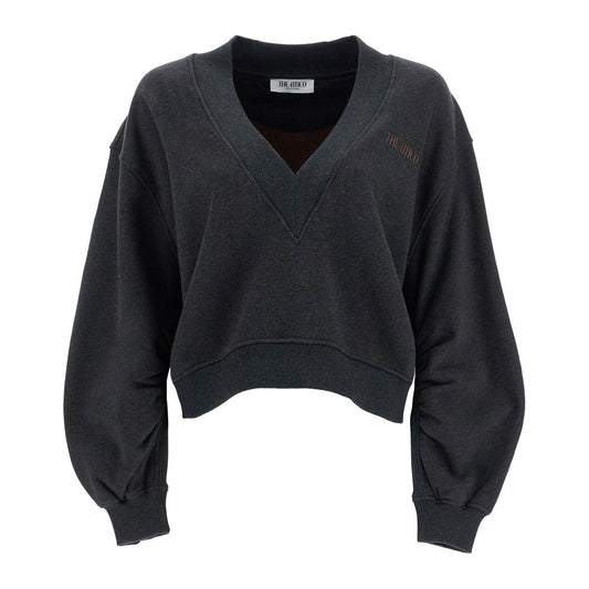 The Attico oversized sweatshirt with deep v-neck in gradient black Topwear The Attico