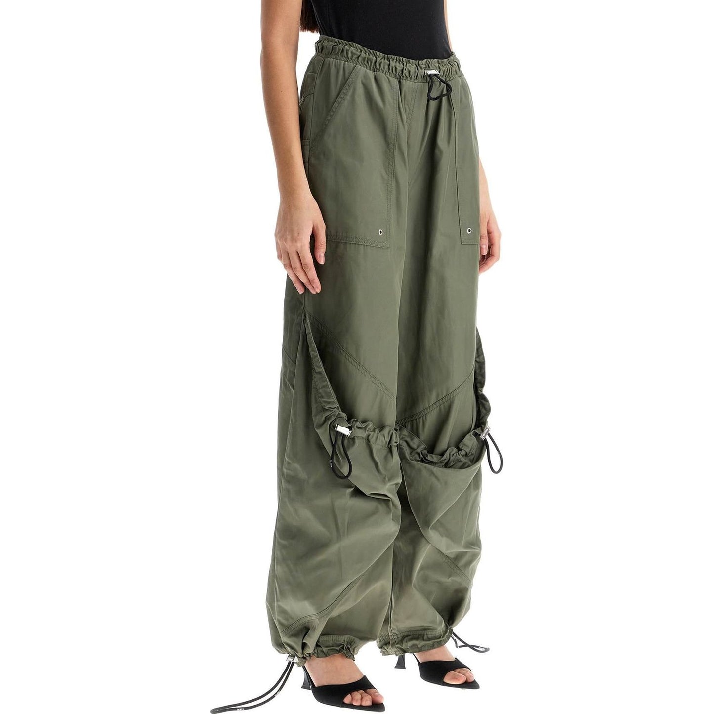 The Attico wide leg high-waisted pants with adjustable elastic in military green Trousers The Attico