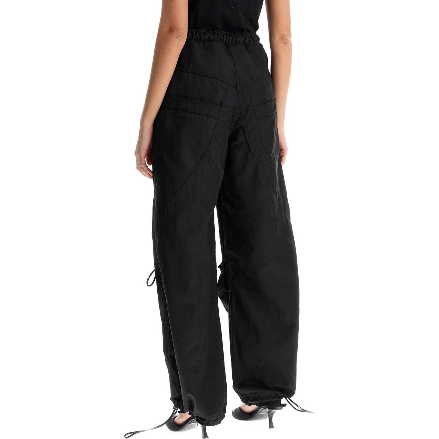 The Attico high-waisted black elasticated loose fit trousers with pockets