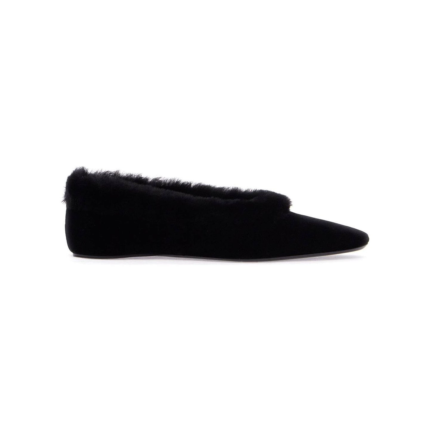 Toteme black velvet ballerinas with shearling trim Flat Shoes Toteme