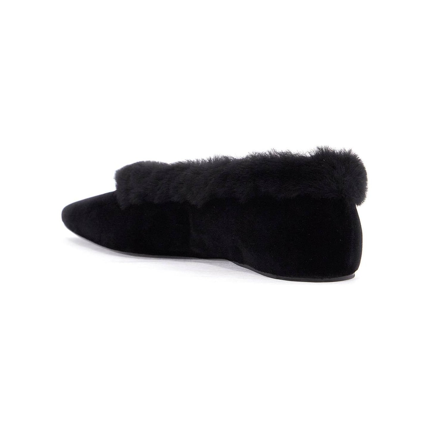 Toteme black velvet ballerinas with shearling trim Flat Shoes Toteme