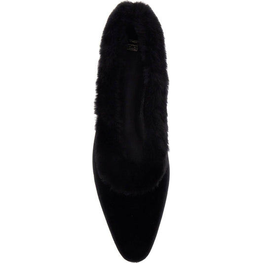 Toteme black velvet ballerinas with shearling trim Flat Shoes Toteme