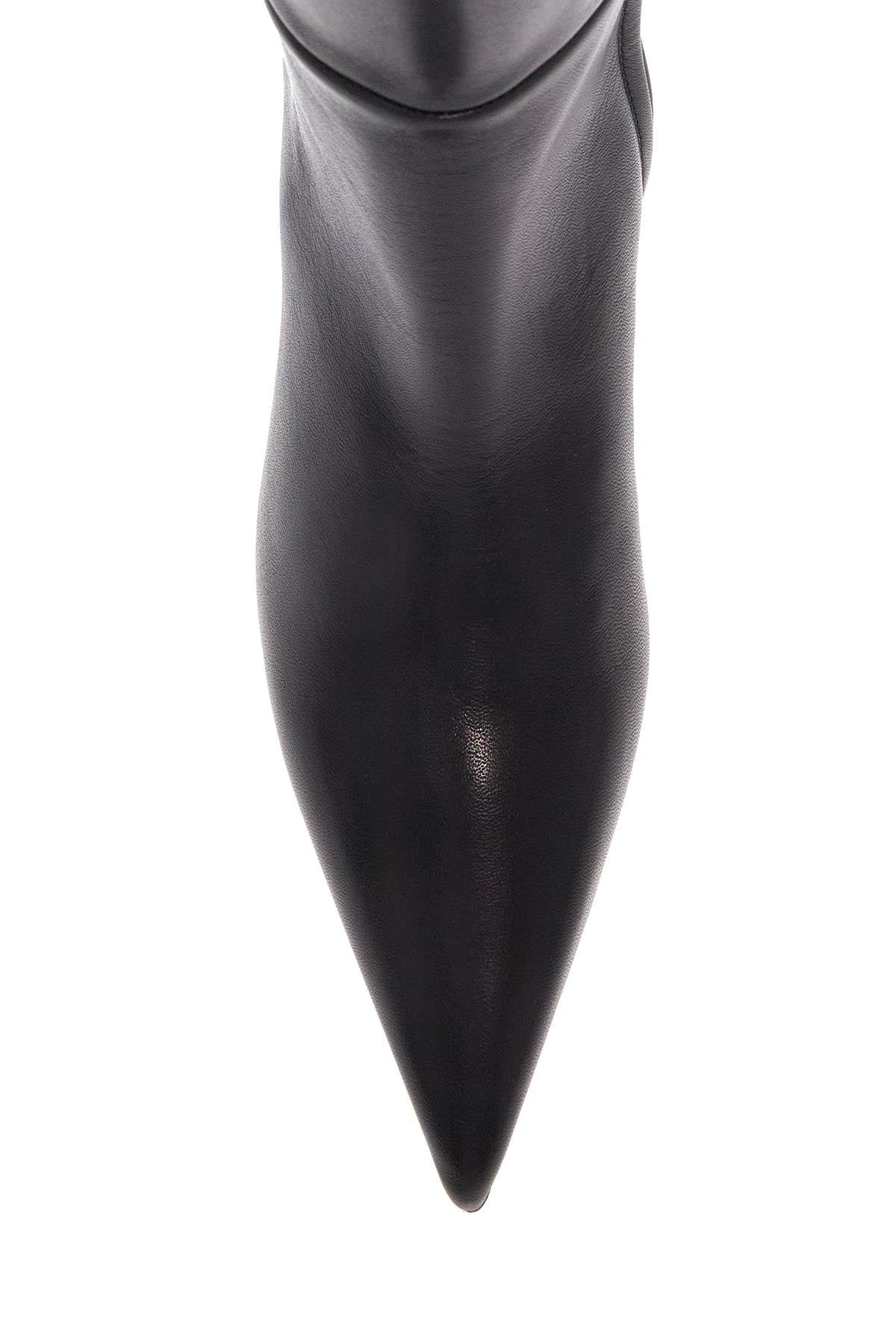 Toteme black leather knee-high boots with low heel and pointed toe Boots Toteme