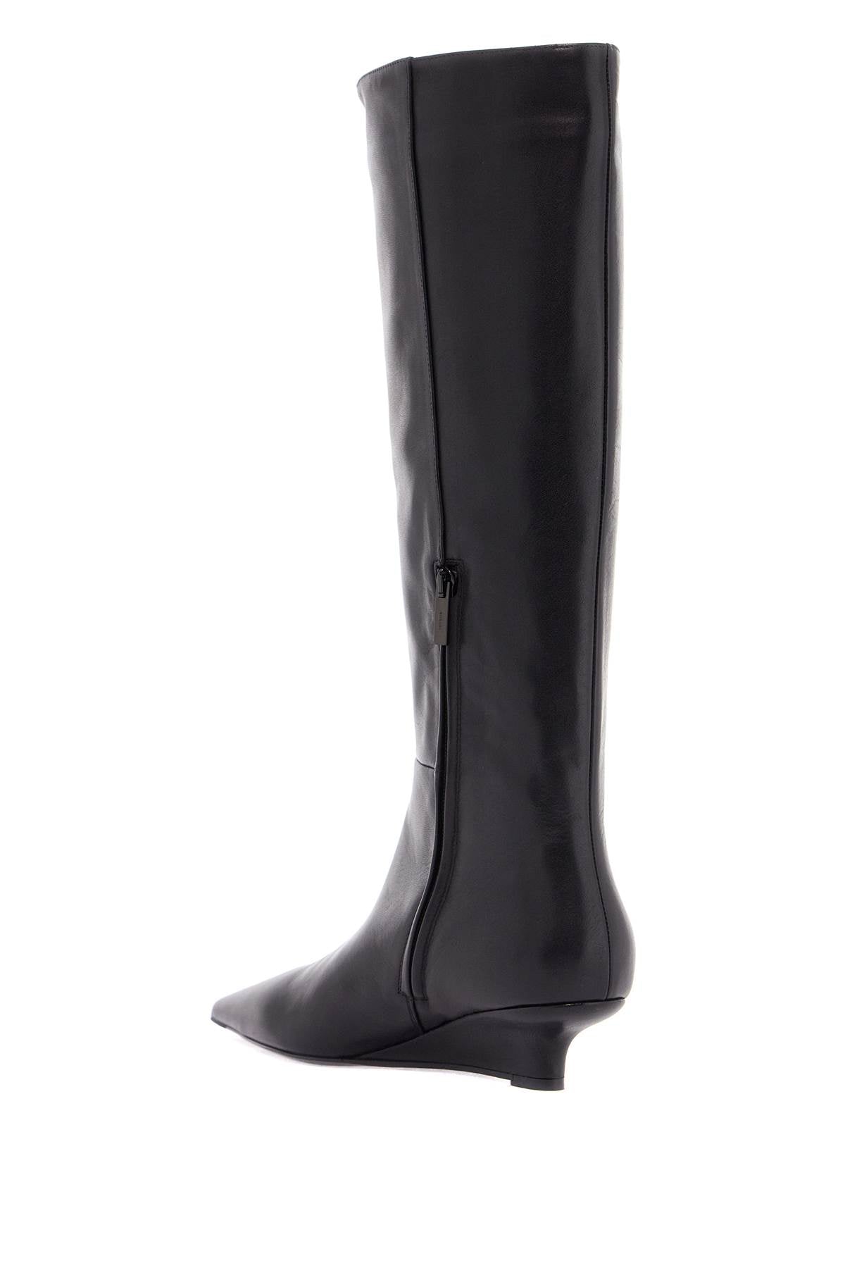 Toteme black leather knee-high boots with low heel and pointed toe Boots Toteme