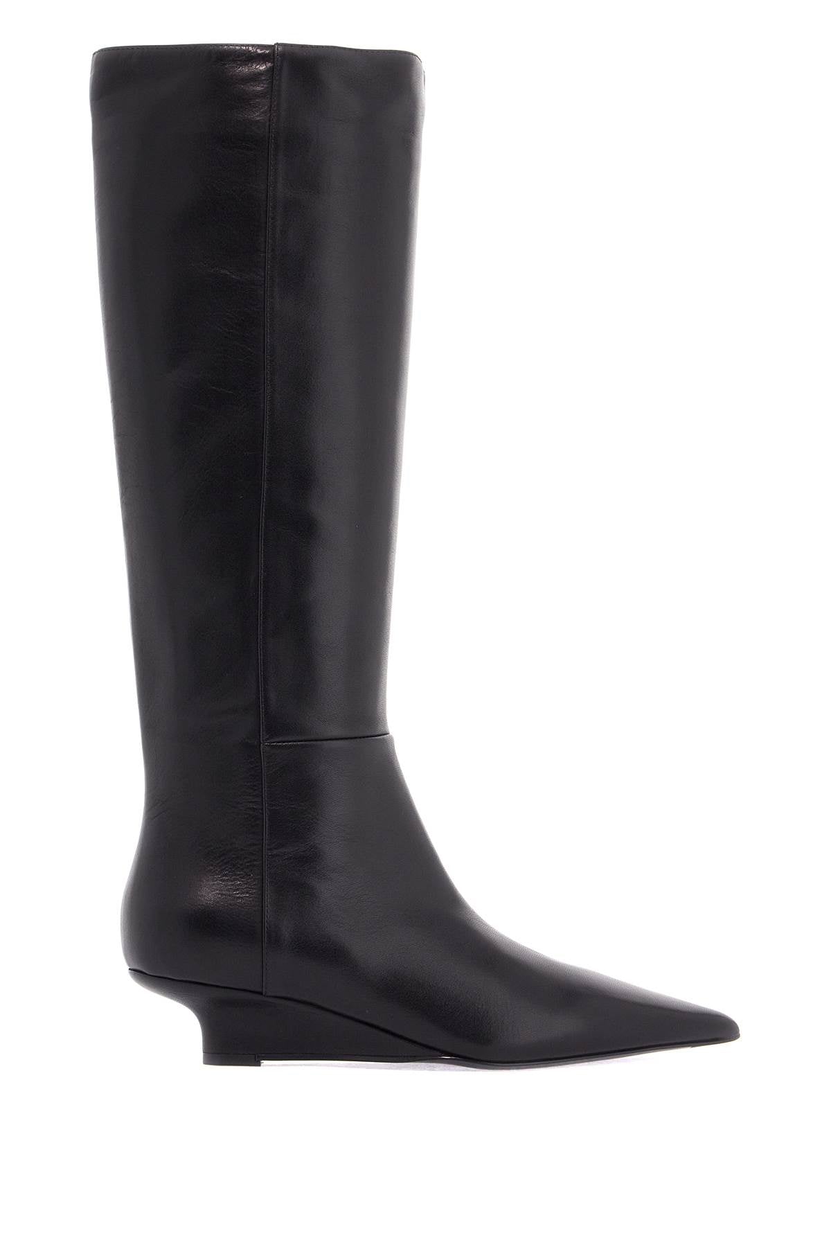 Toteme black leather knee-high boots with low heel and pointed toe Boots Toteme