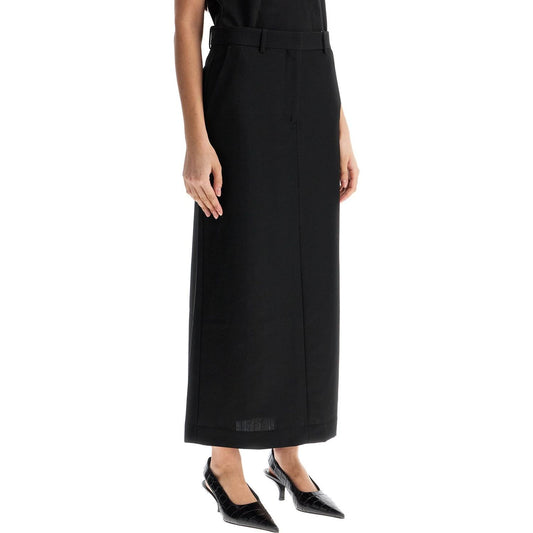 Toteme black midi straight low-waisted skirt in recycled polyester and wool Skirts Toteme