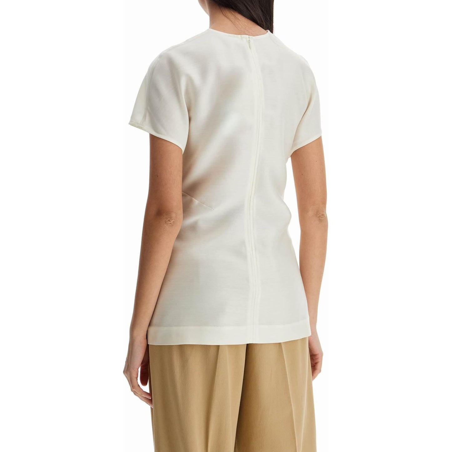 Toteme short sleeve wool and silk top in macadamia Topwear Toteme