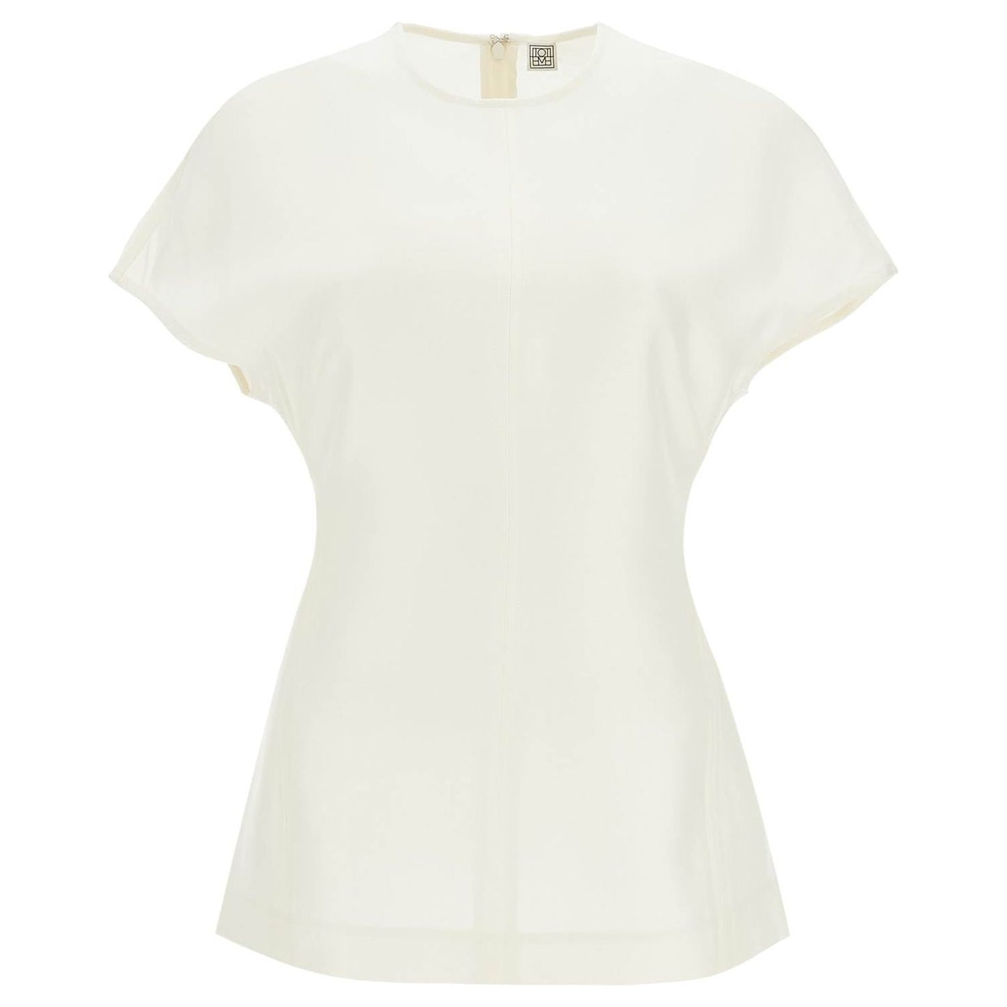 Toteme short sleeve wool and silk top in macadamia Topwear Toteme