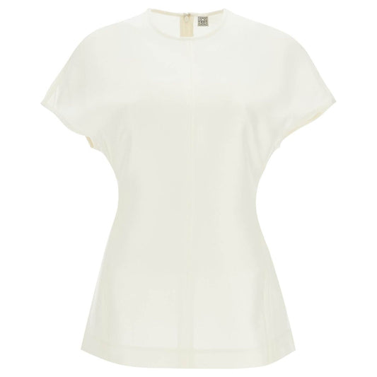 Toteme short sleeve wool and silk top in macadamia Topwear Toteme