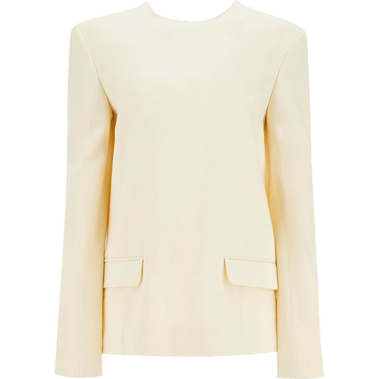 Toteme beige long sleeve top with applied pockets in viscose and wool Topwear Toteme