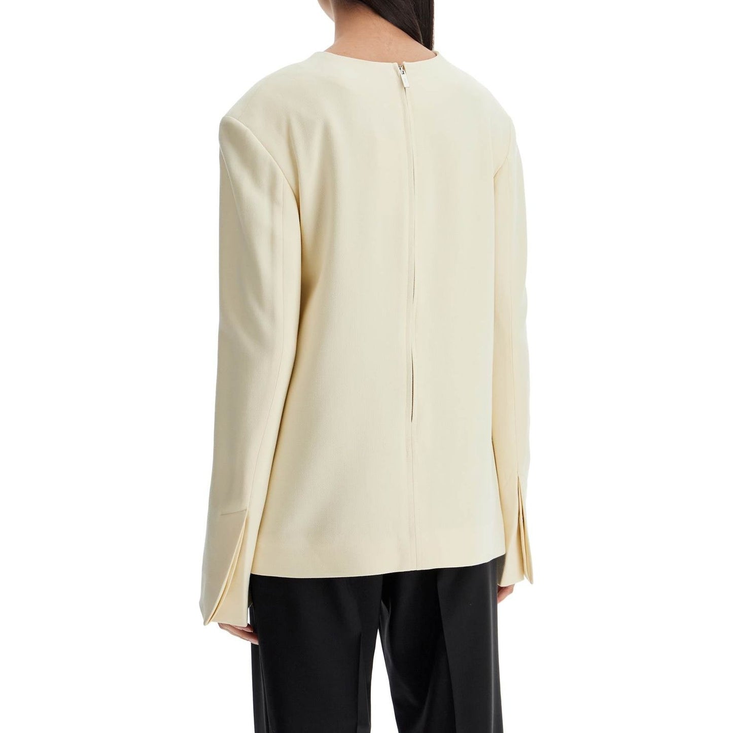 Toteme beige long sleeve top with applied pockets in viscose and wool Topwear Toteme