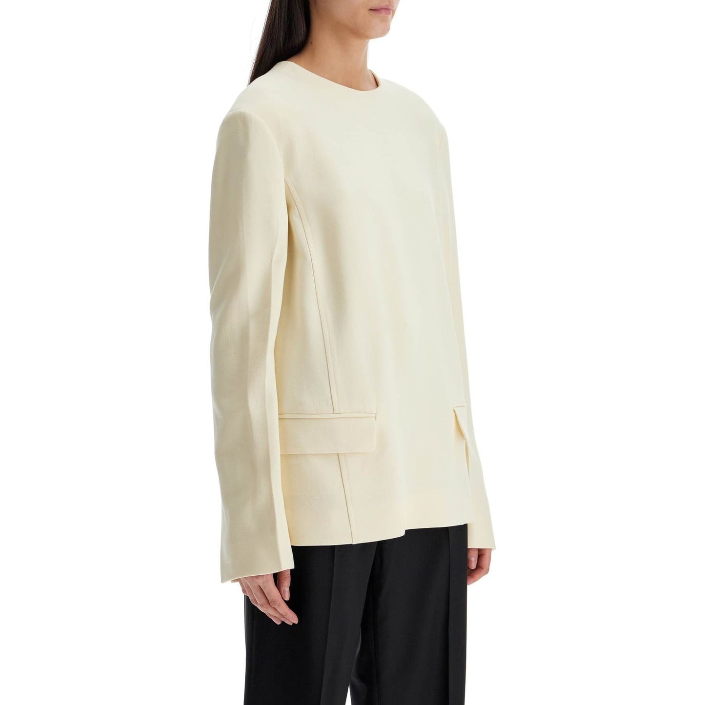 Toteme beige long sleeve top with applied pockets in viscose and wool Topwear Toteme