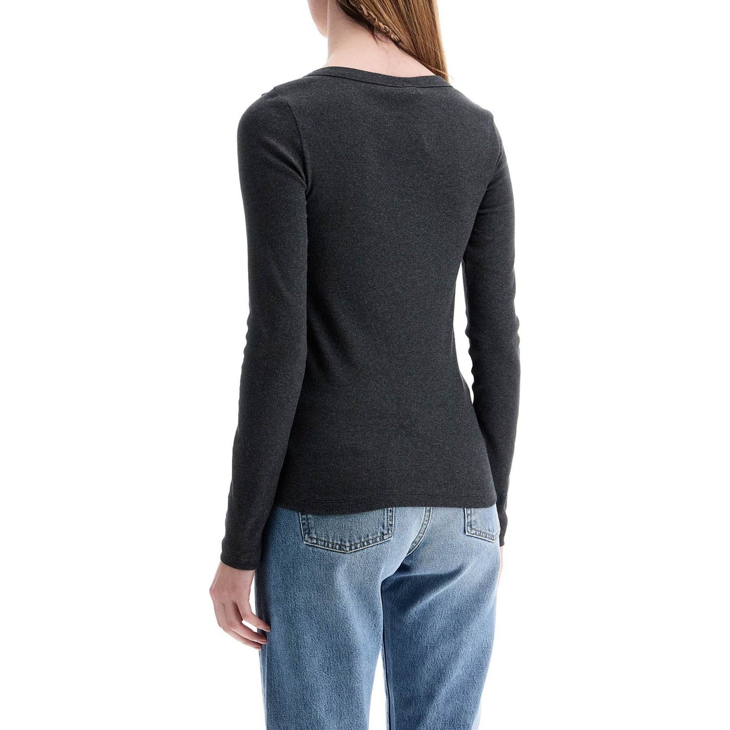 Toteme organic cotton charcoal melange ribbed top with wide neck Topwear Toteme