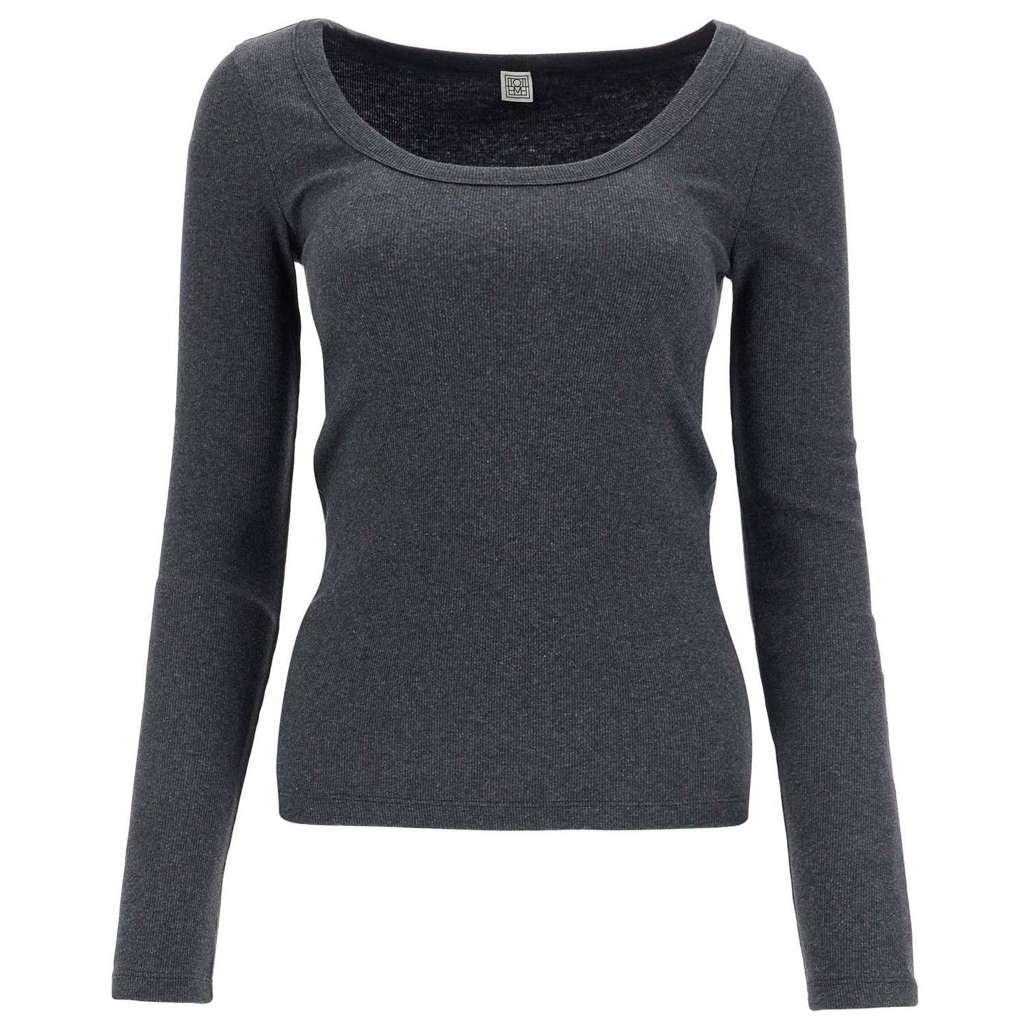 Toteme organic cotton charcoal melange ribbed top with wide neck Topwear Toteme